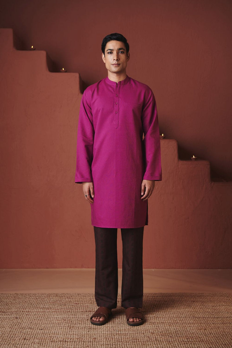 Orchid Co Linen Men's Classic Kurta cotton by Saphed in purple color for men Worldwide