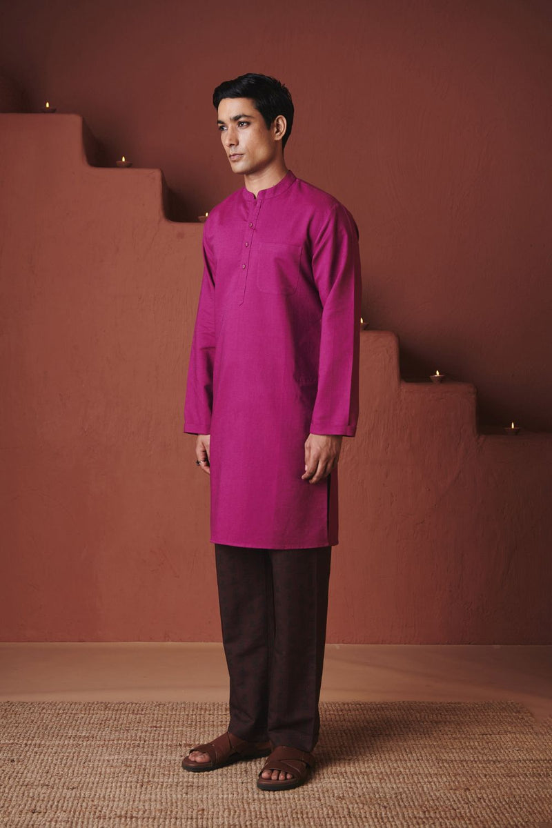 Orchid Co Linen Men's Classic Kurta cotton by Saphed in purple color for men Worldwide