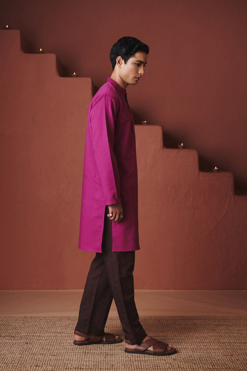 Orchid Co Linen Men's Classic Kurta cotton by Saphed in purple color for men Worldwide