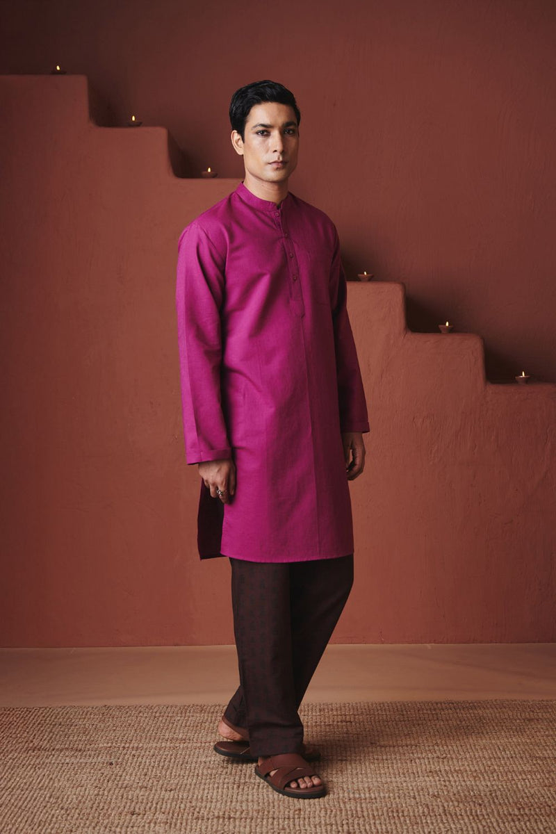 Orchid Co Linen Men's Classic Kurta cotton by Saphed in purple color for men Worldwide