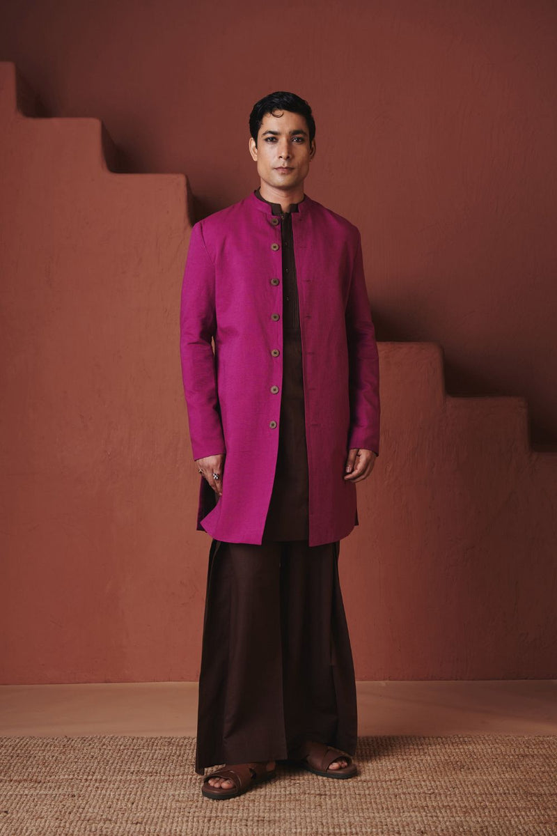 Orchid Co Linen Men's Long Jacket cotton by Saphed in purple color for men Worldwide