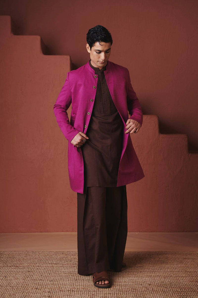 Orchid Co Linen Men's Long Jacket cotton by Saphed in purple color for men Worldwide