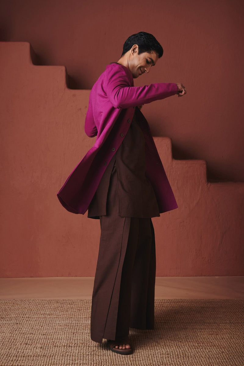 Orchid Co Linen Men's Long Jacket cotton by Saphed in purple color for men Worldwide