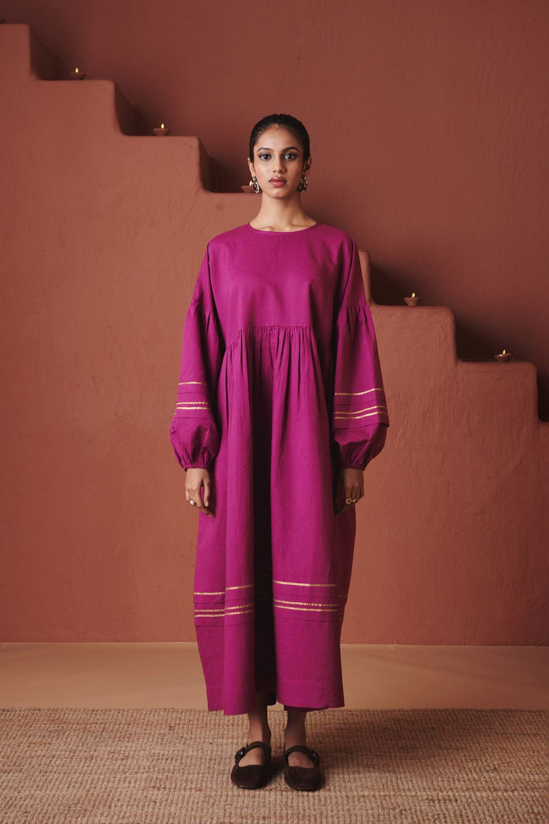 Orchid Co Linen Sack Dress cotton by Saphed in purple color for women Worldwide