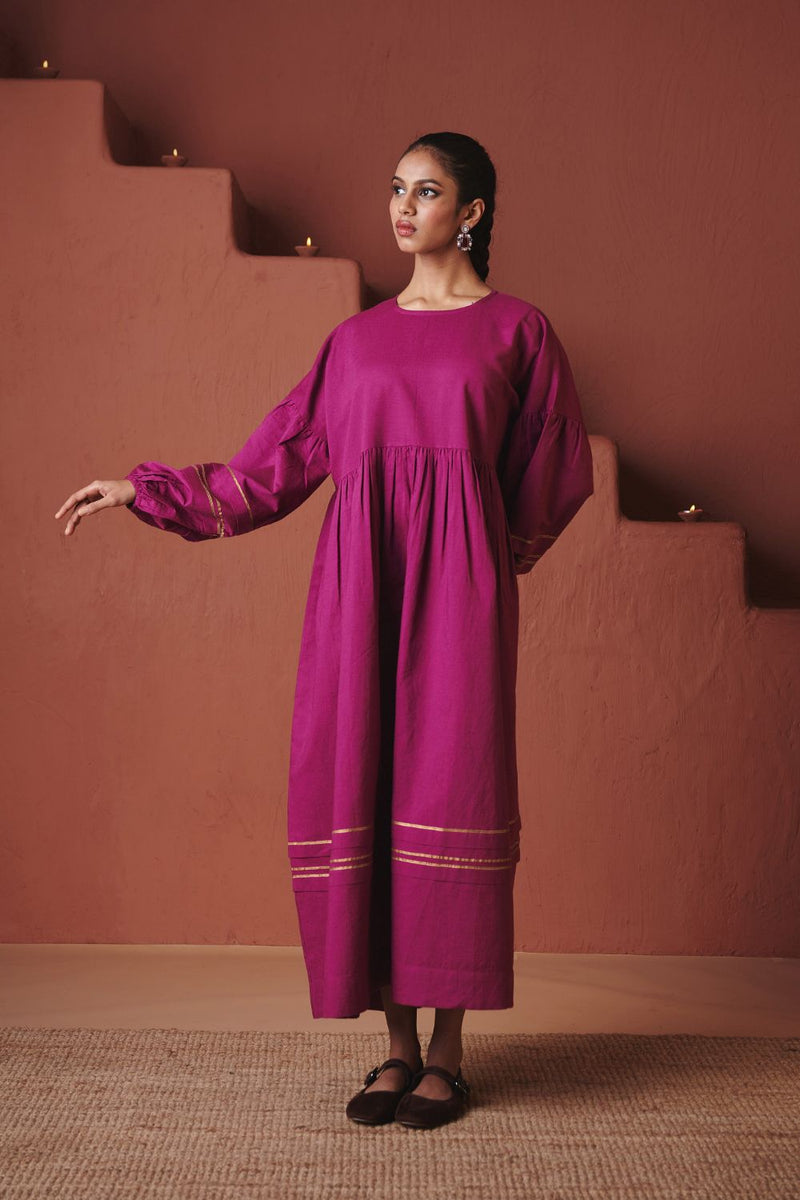 Orchid Co Linen Sack Dress cotton by Saphed in purple color for women Worldwide