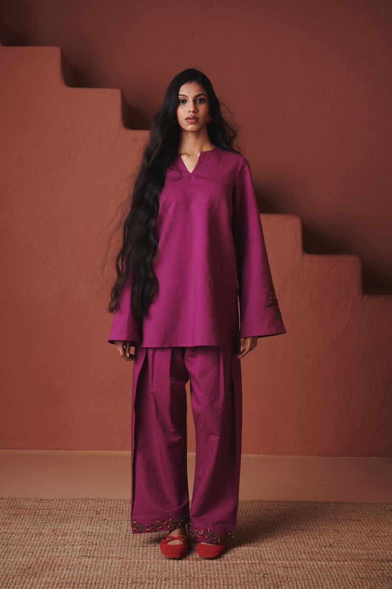 Orchid Co linen Farsi Kurta Set cotton by Saphed in purple color for women Worldwide