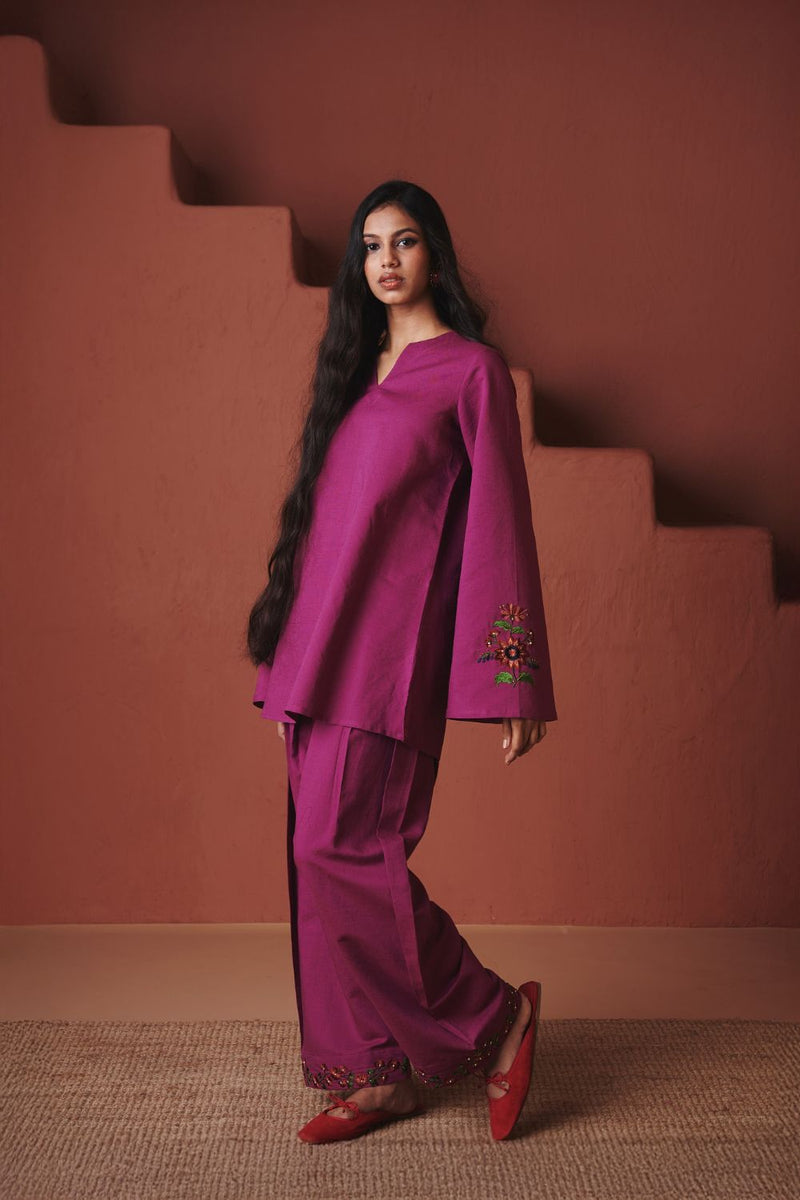 Orchid Co linen Farsi Kurta Set cotton by Saphed in purple color for women Worldwide