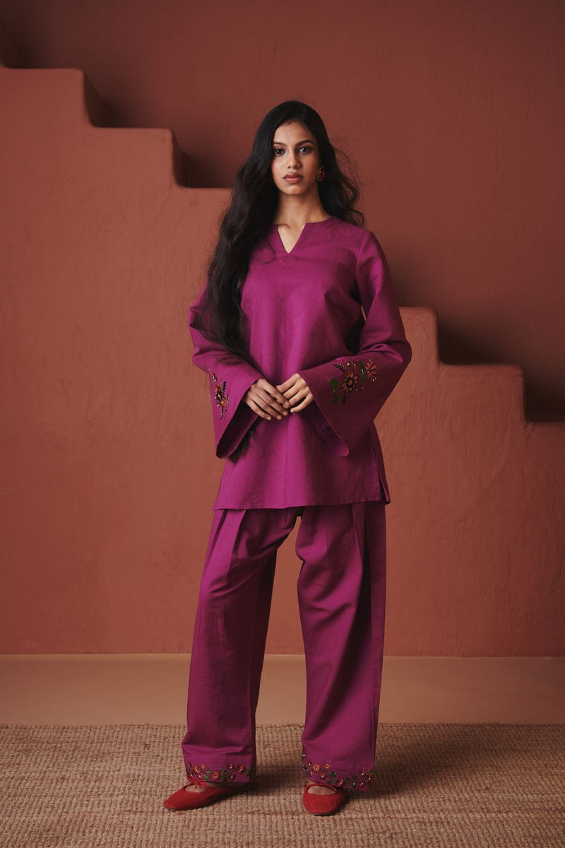 Orchid Co linen Farsi Kurta Set cotton by Saphed in purple color for women Worldwide