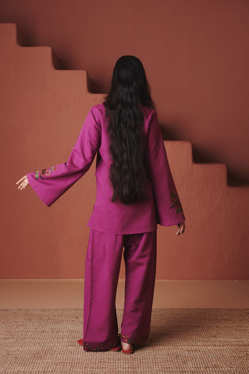 Orchid Co linen Farsi Kurta Set cotton by Saphed in purple color for women Worldwide