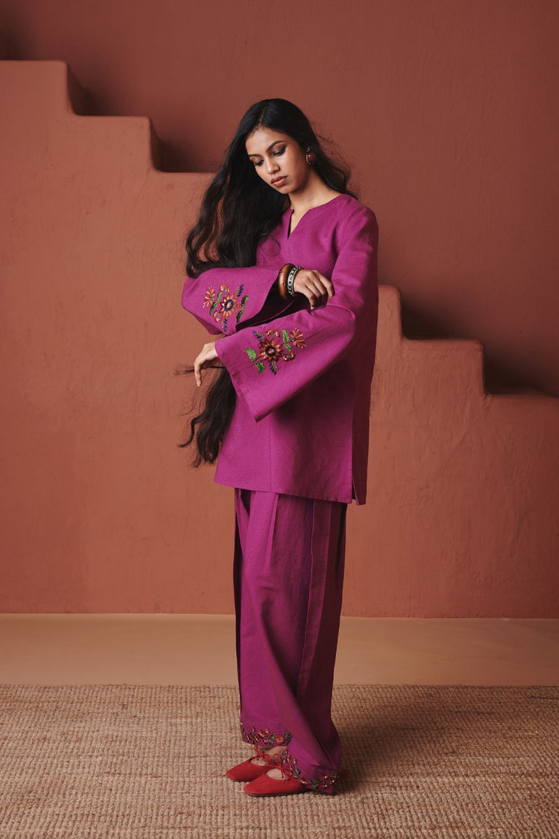 Orchid Co linen Farsi Kurta Set cotton by Saphed in purple color for women Worldwide