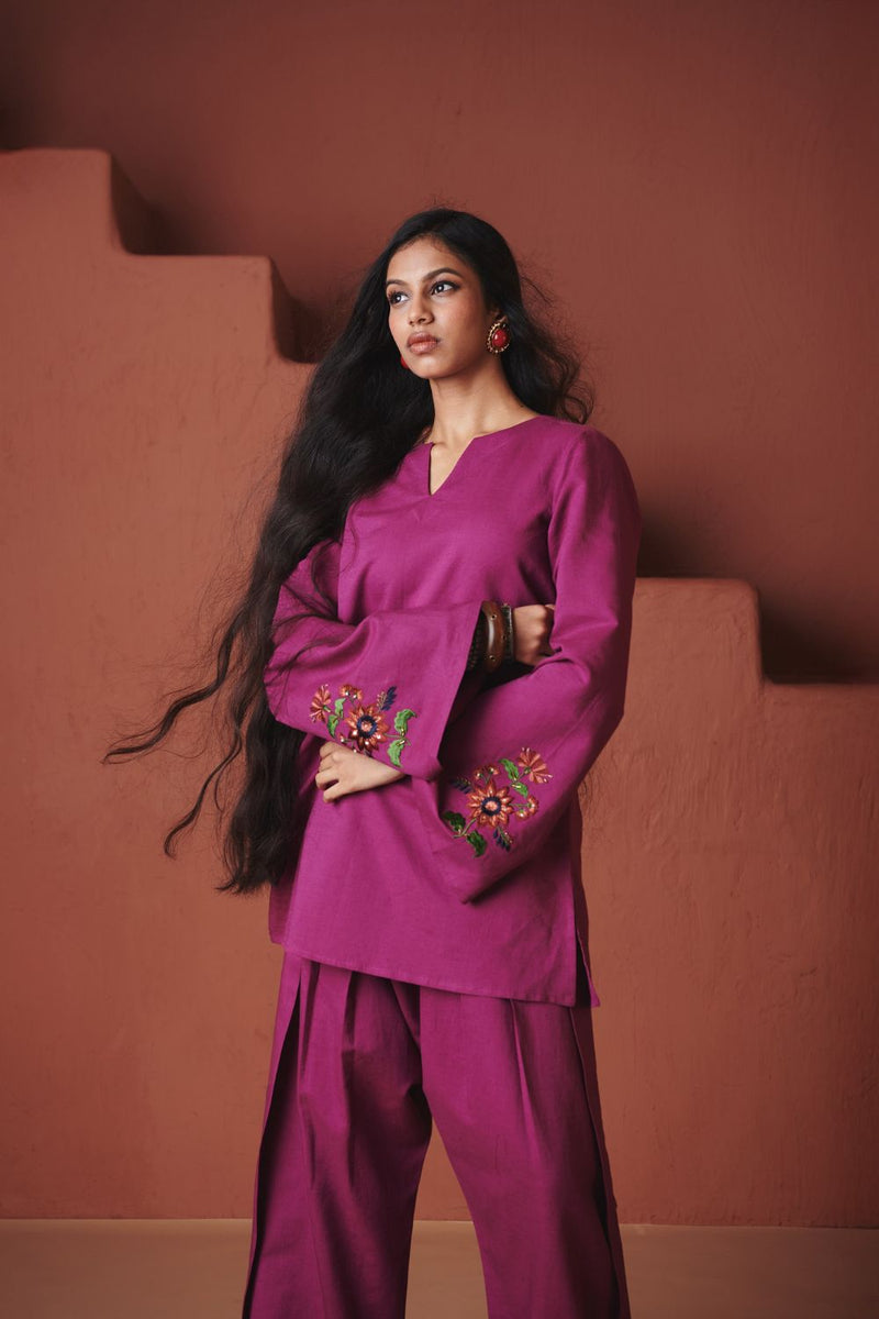 Orchid Co linen Farsi Kurta Set cotton by Saphed in purple color for women Worldwide