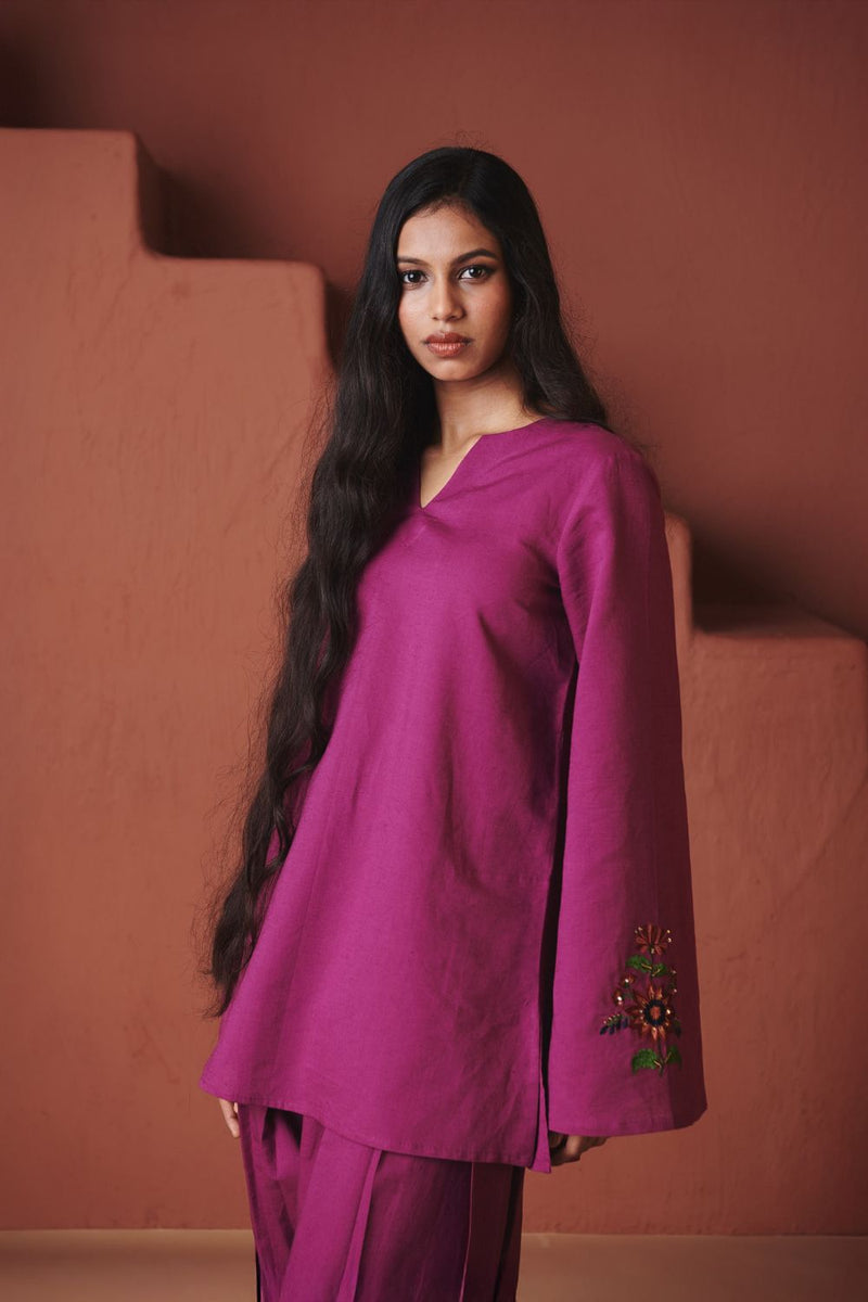 Orchid Co linen Farsi Kurta Set cotton by Saphed in purple color for women Worldwide