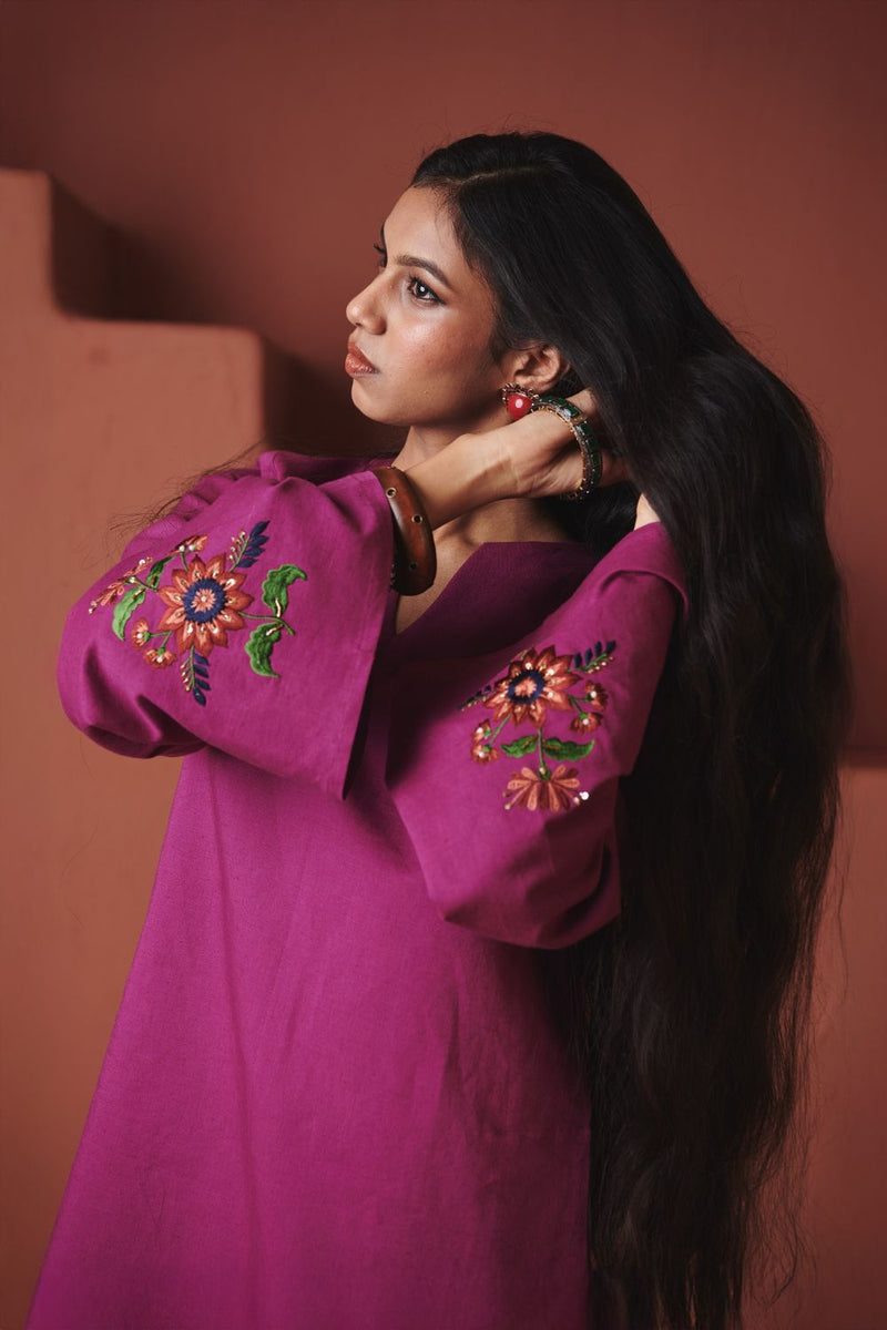Orchid Co linen Farsi Kurta Set cotton by Saphed in purple color for women Worldwide
