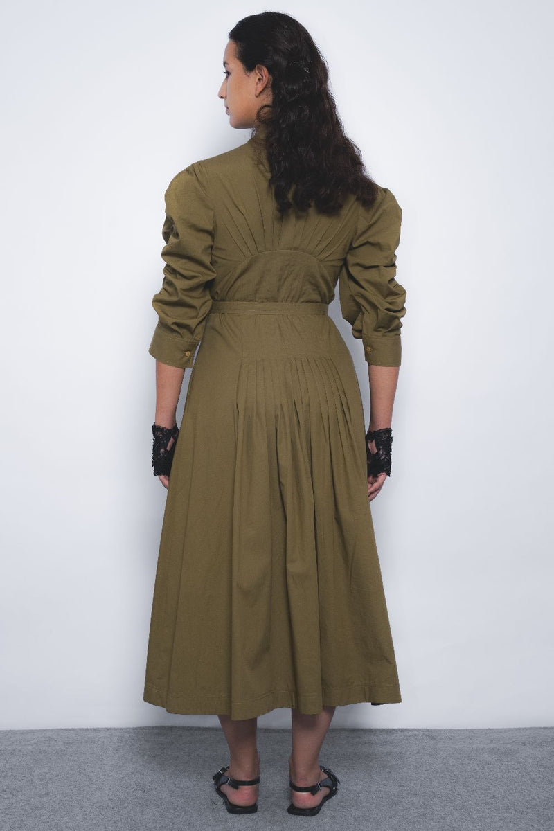 Oribu Dress - Olive cotton by Leh Studios in olive color for women Worldwide