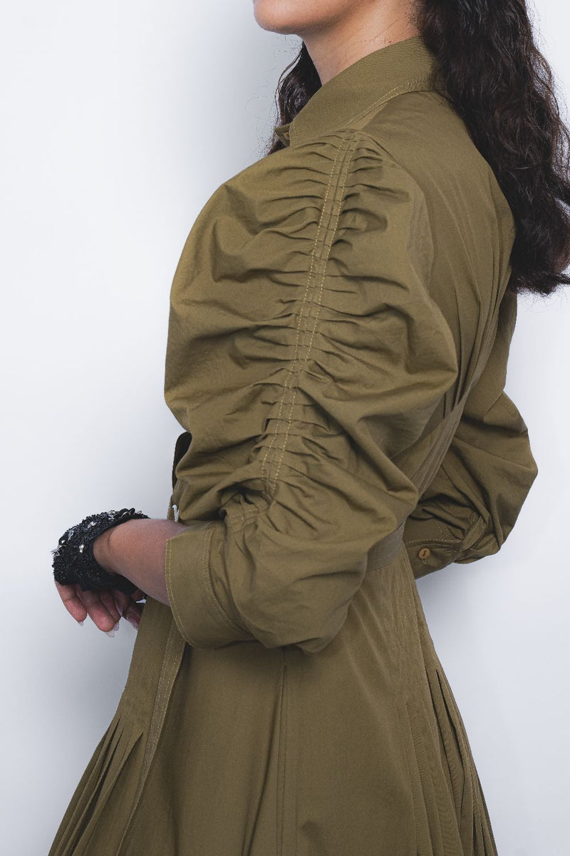 Oribu Dress - Olive cotton by Leh Studios in olive color for women Worldwide