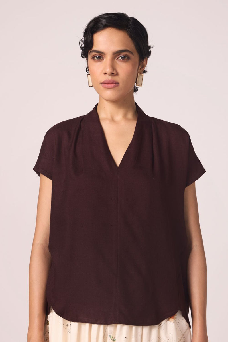 Orion Wine Silk Top silk by The Summer House for women Worldwide