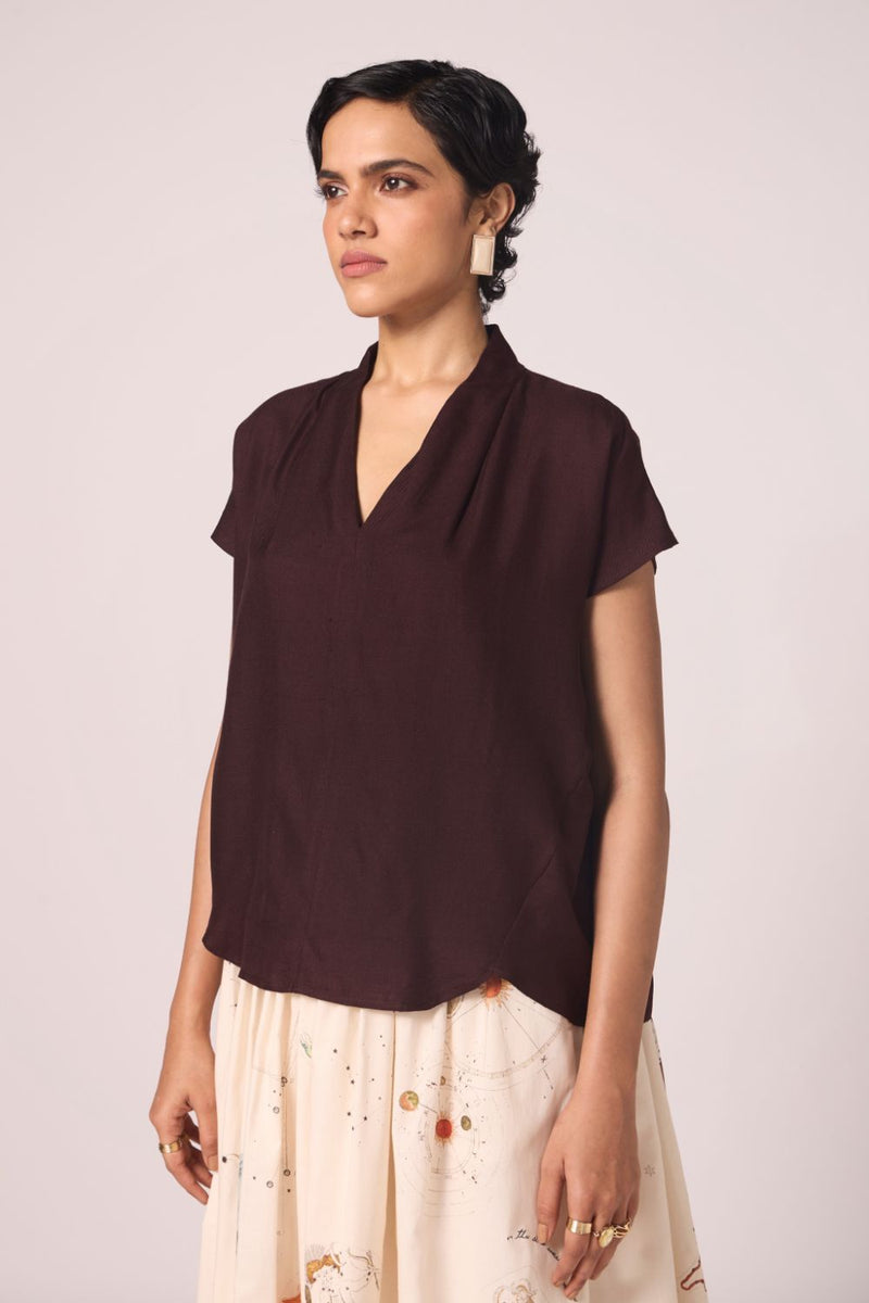 Orion Wine Silk Top silk by The Summer House for women Worldwide