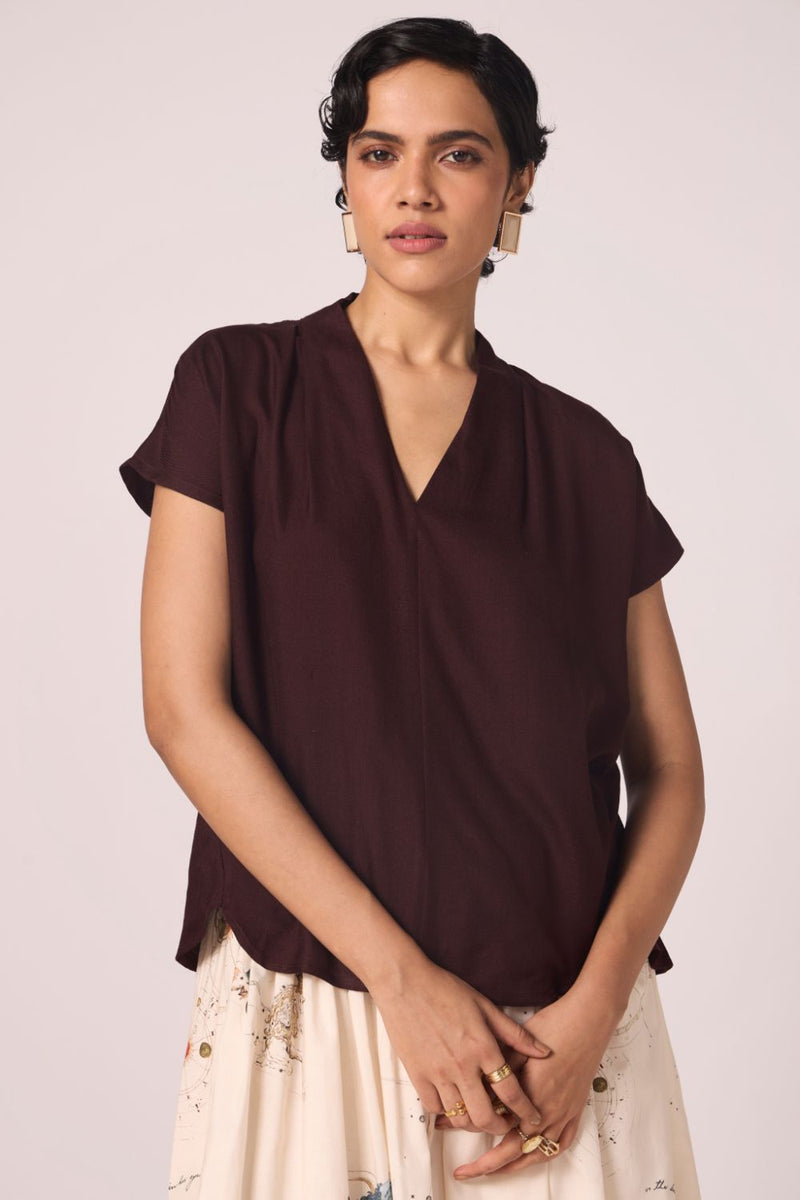 Orion Wine Silk Top silk by The Summer House for women Worldwide