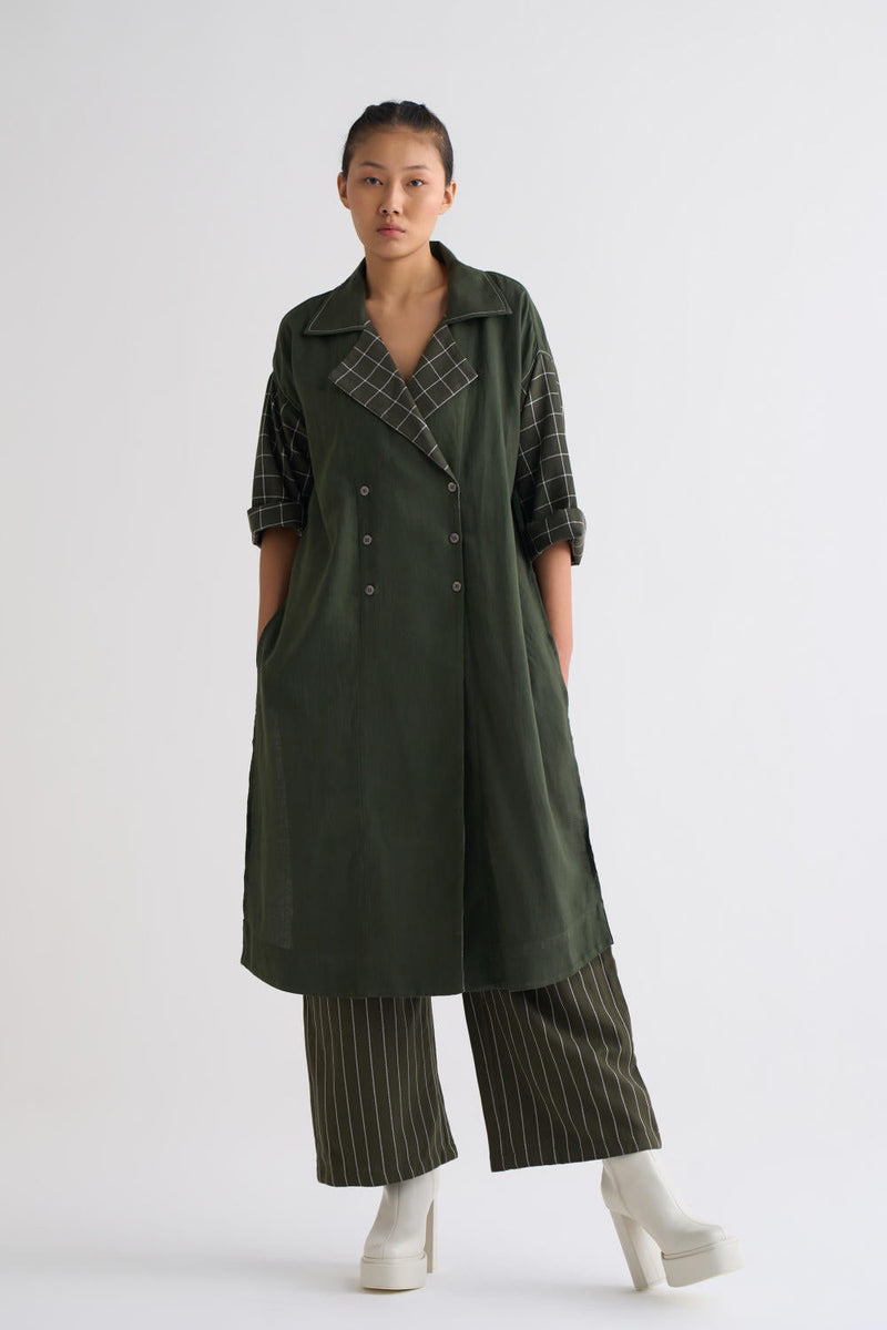 Overlap Kaftaan Co-ord - Olive Co-ord Set,Bottoms,Jackets & Overlays by THREE for women Worldwide