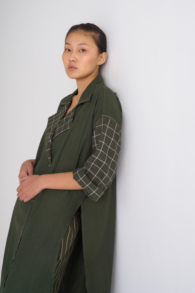 Overlap Kaftaan Co-ord - Olive Co-ord Set,Bottoms,Jackets & Overlays by THREE for women Worldwide