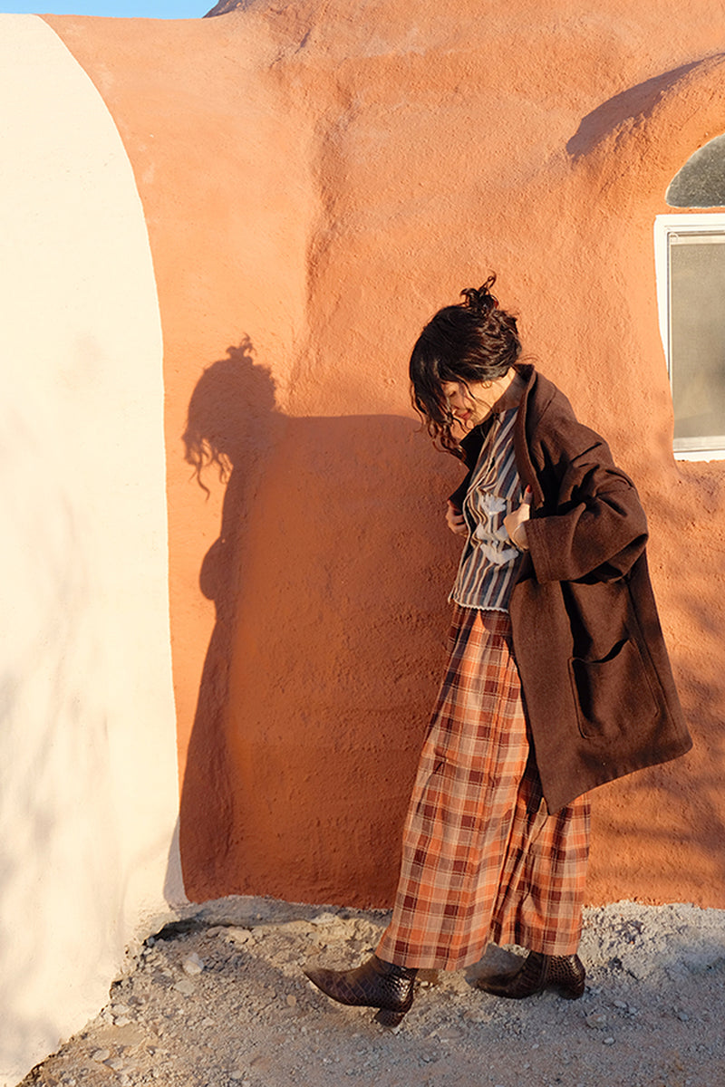 Oxford Skirt-Autumn Plaid handwoven cotton skirt by World of Crow in terracotta,rust brown,beige,and chocolate for women Worldwide