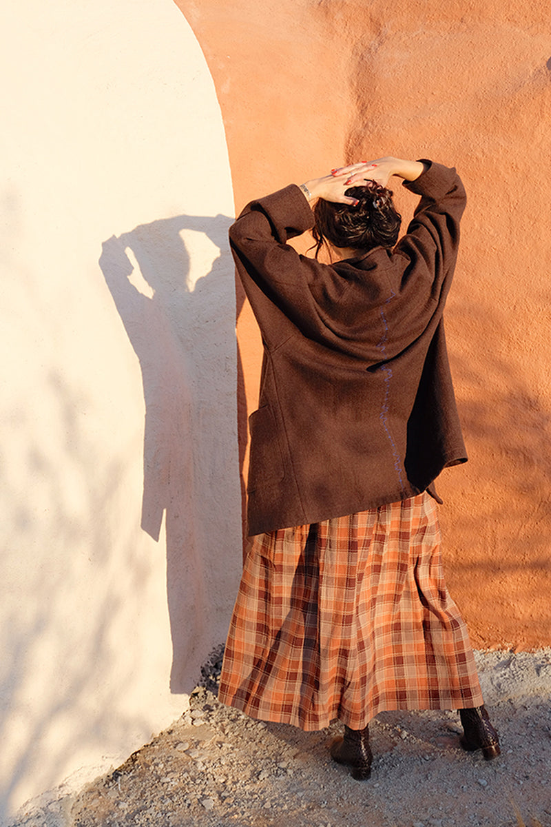 Oxford Skirt-Autumn Plaid handwoven cotton skirt by World of Crow in terracotta,rust brown,beige,and chocolate for women Worldwide