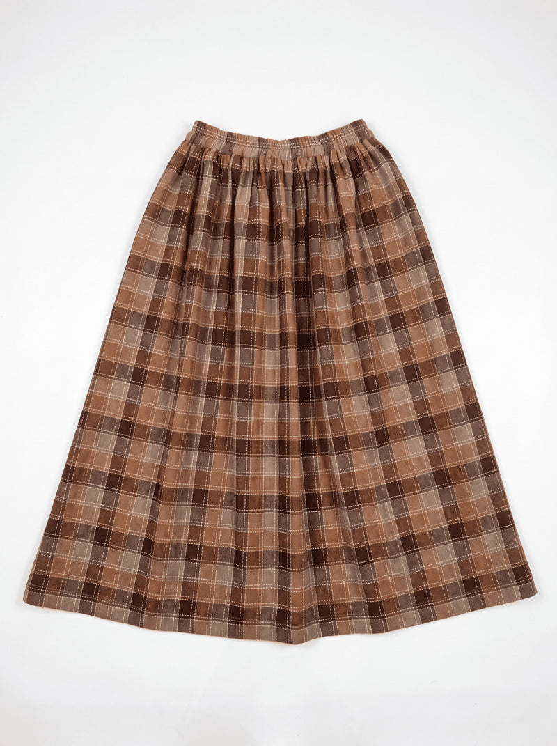 Oxford Skirt-Autumn Plaid handwoven cotton skirt by World of Crow in terracotta,rust brown,beige,and chocolate for women Worldwide