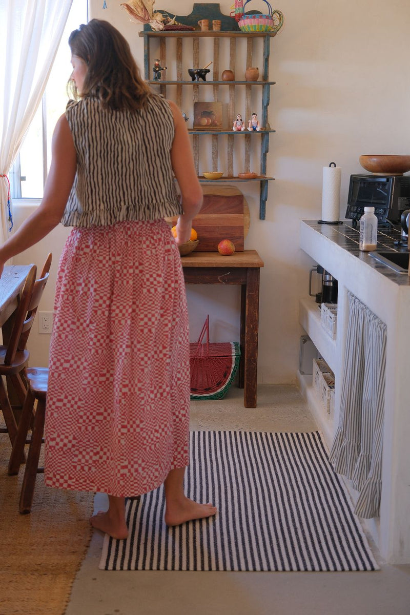 Oxford Skirt — Red hand block printed cotton skirt by World of Crow in white for women Worldwide