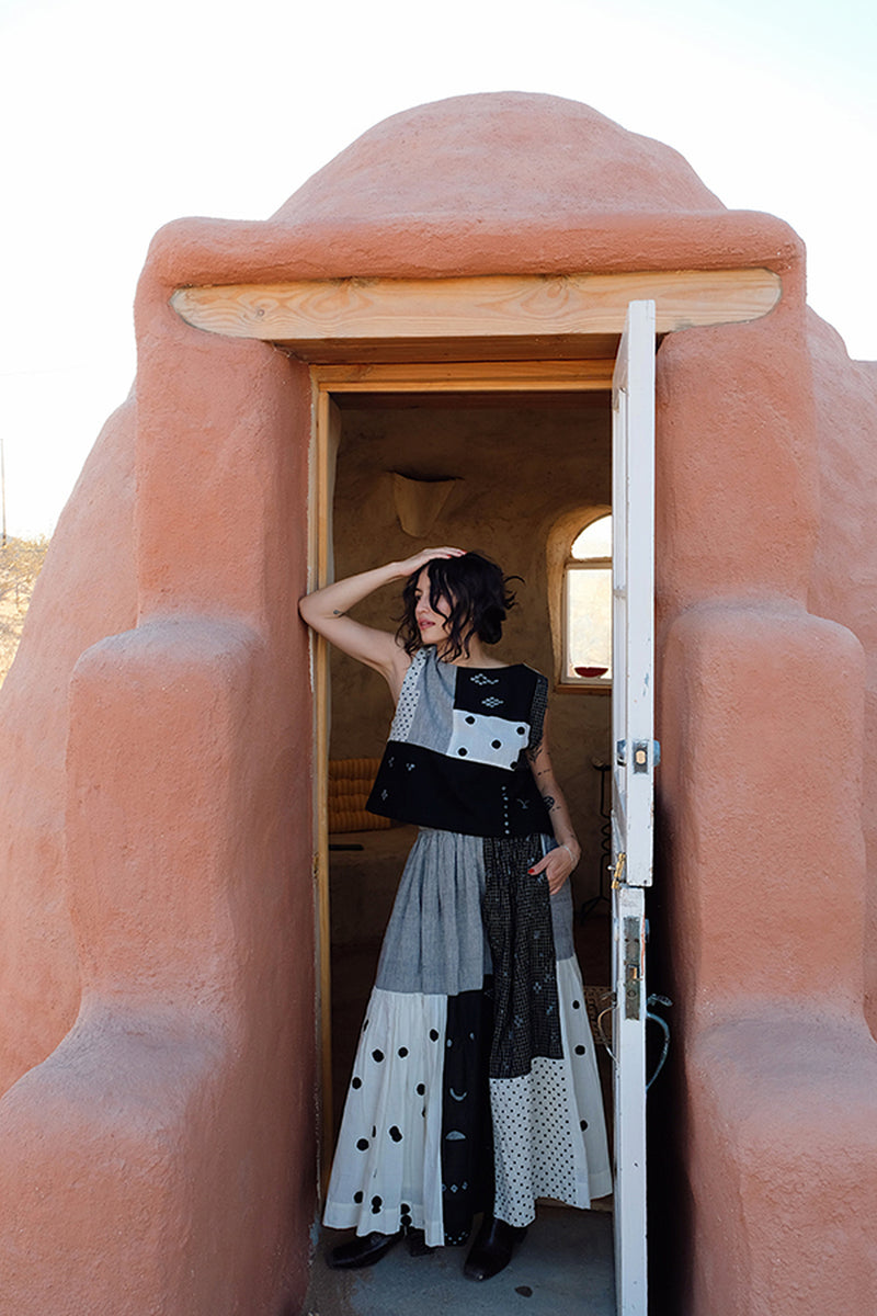 Oxford Skirt-Black Polkas handwoven cotton skirt by World of Crow in multi-color for women Worldwide