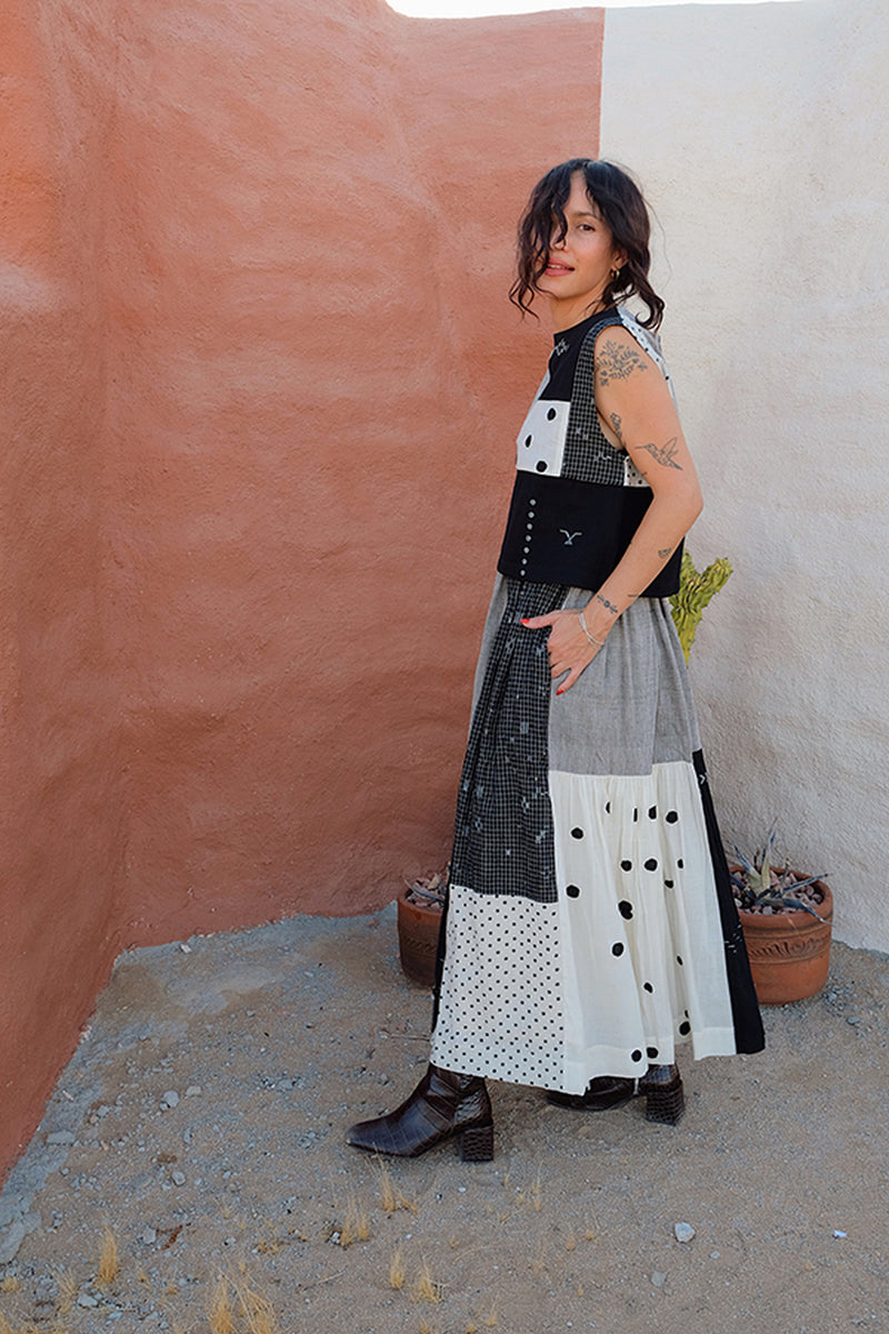 Oxford Skirt-Black Polkas handwoven cotton skirt by World of Crow in multi-color for women Worldwide
