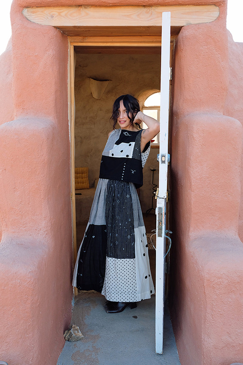 Oxford Skirt-Black Polkas handwoven cotton skirt by World of Crow in multi-color for women Worldwide