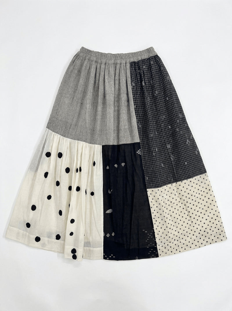 Oxford Skirt-Black Polkas handwoven cotton skirt by World of Crow in multi-color for women Worldwide