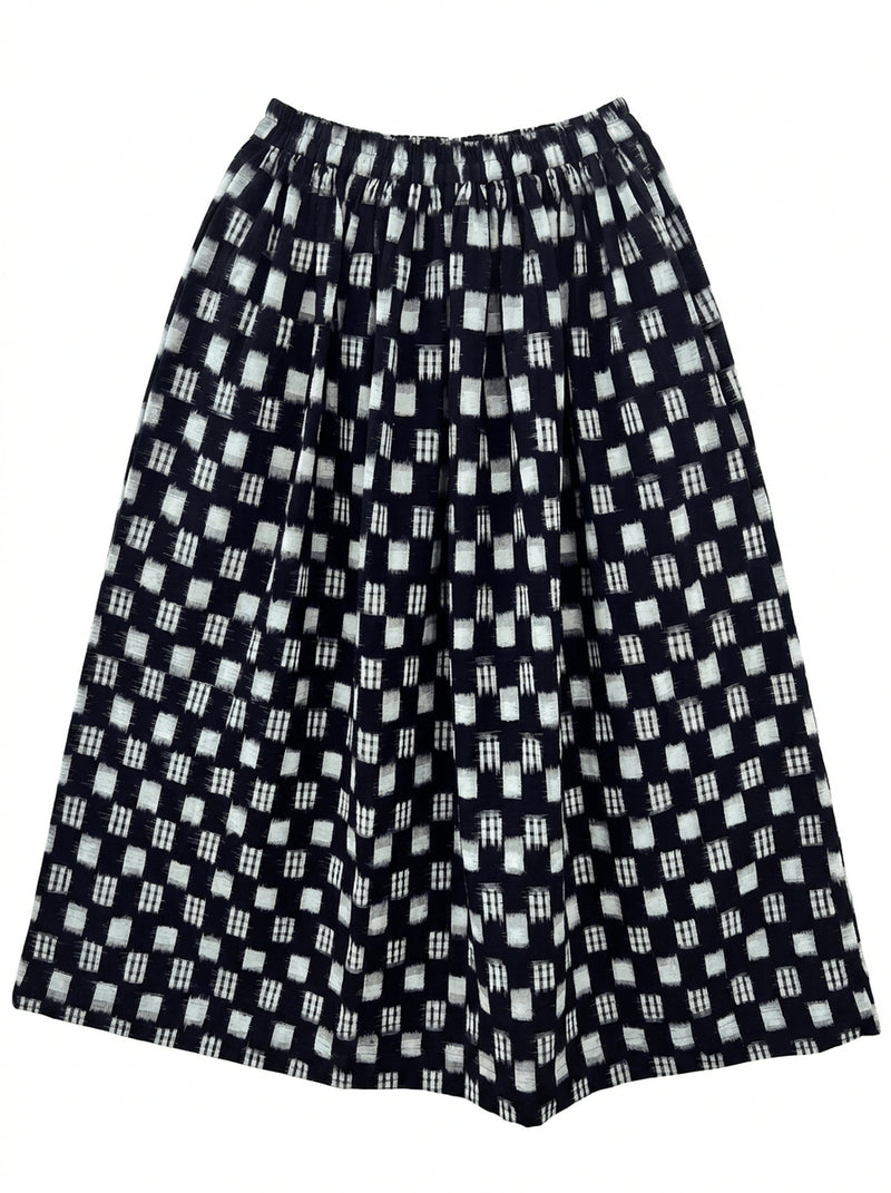 Oxford Skirt-Black & White Ikat handwoven cotton skirt by World of Crow in navy,white for women Worldwide