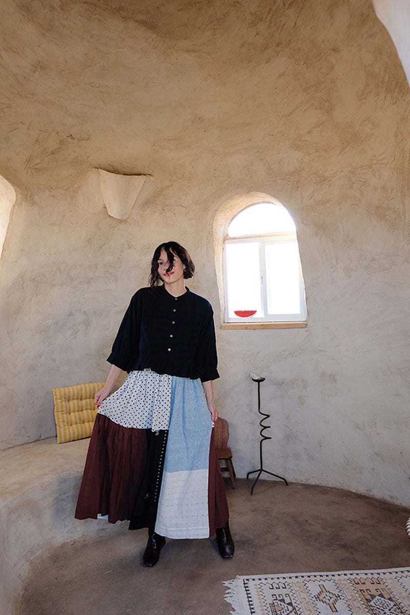 Oxford Skirt-Earthy Block handwoven cotton skirt by World of Crow in multi-color for women Worldwide