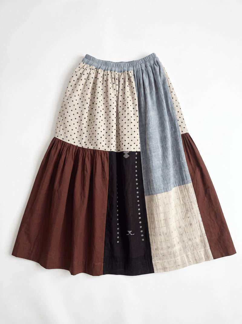 Oxford Skirt-Earthy Block handwoven cotton skirt by World of Crow in multi-color for women Worldwide