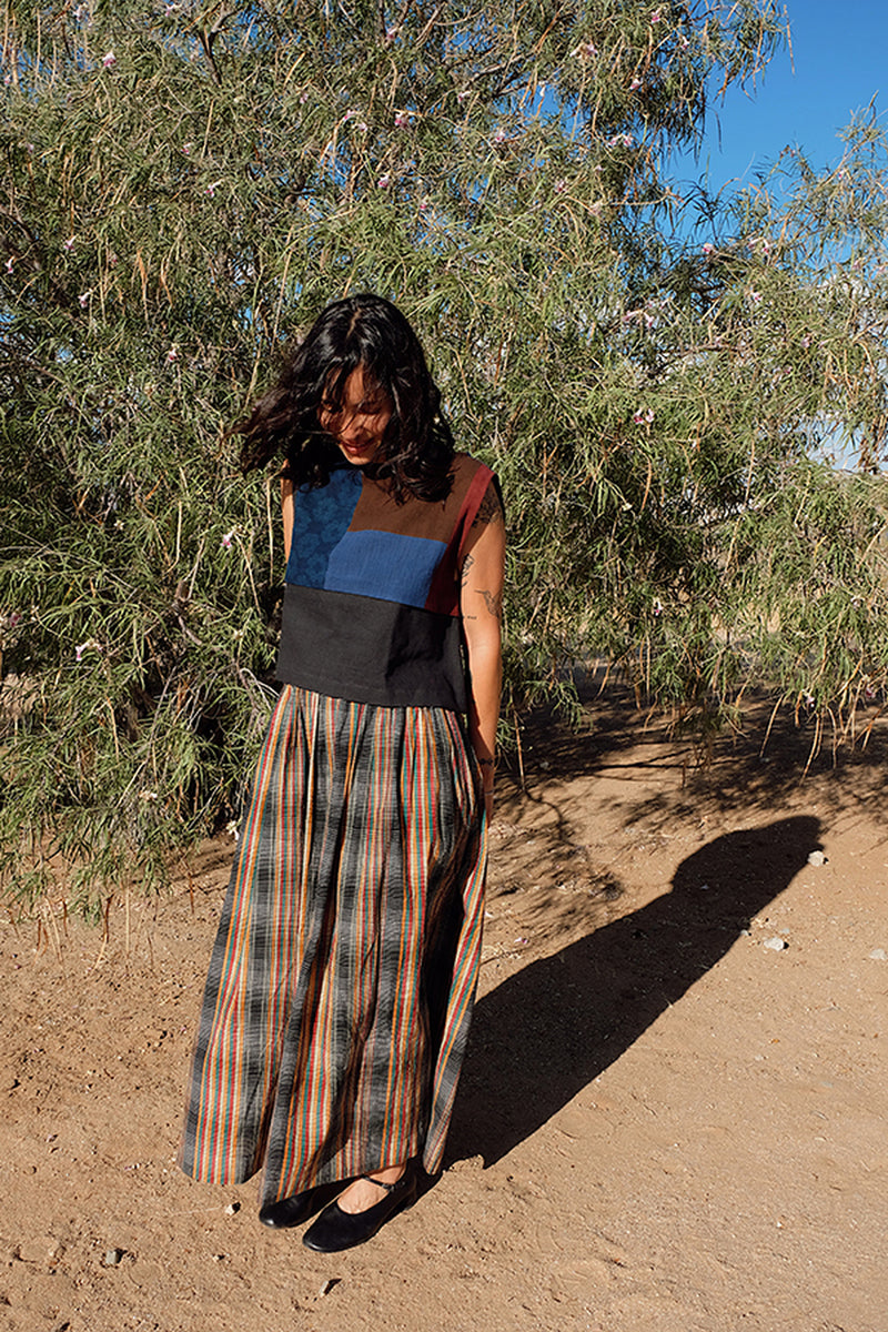 Oxford Skirt-Retro Checkered handwoven cotton skirt by World of Crow in multi-color for women Worldwide