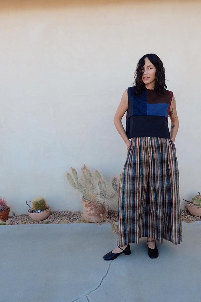 Oxford Skirt-Retro Checkered handwoven cotton skirt by World of Crow in multi-color for women Worldwide