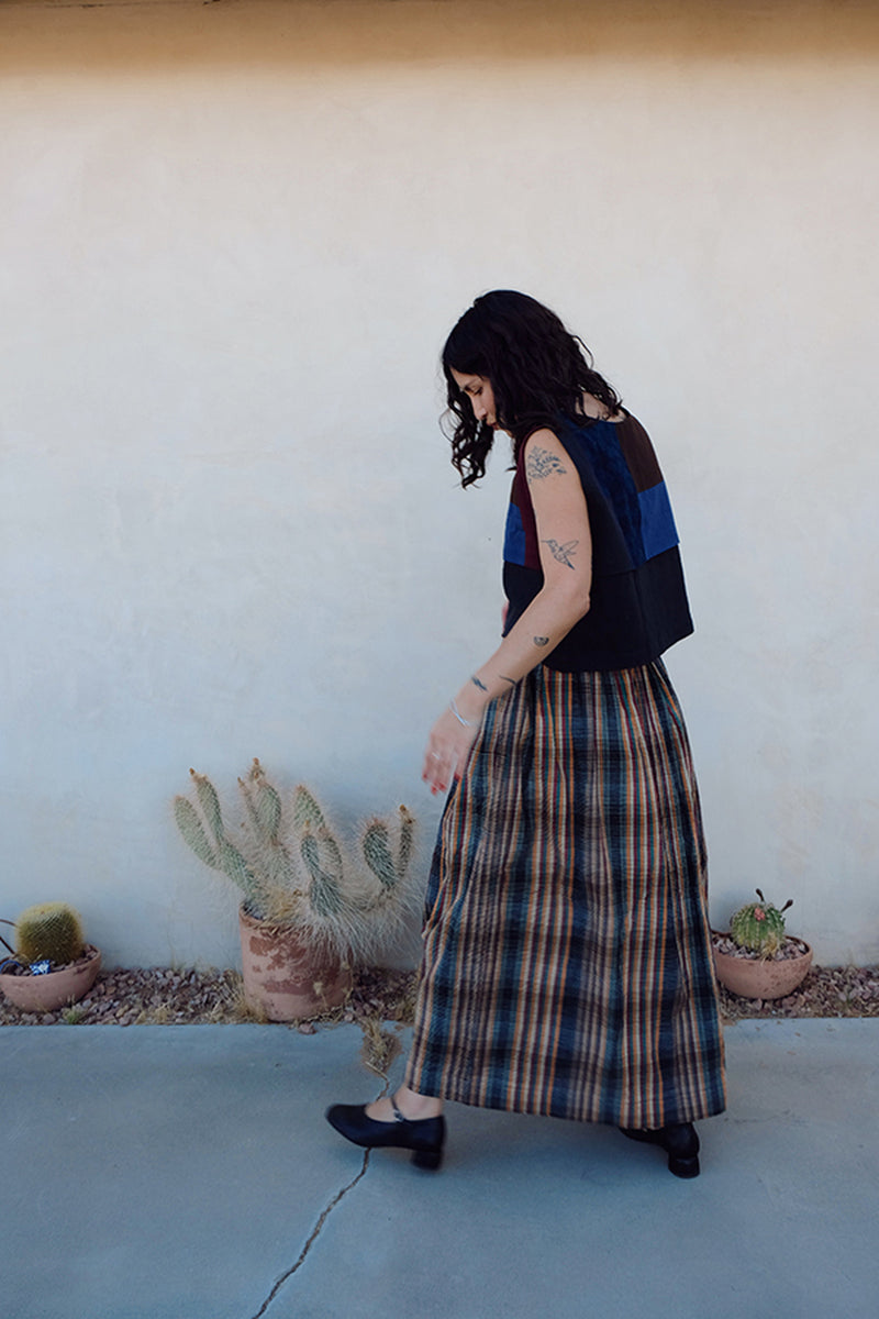 Oxford Skirt-Retro Checkered handwoven cotton skirt by World of Crow in multi-color for women Worldwide