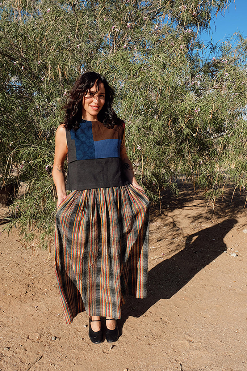 Oxford Skirt-Retro Checkered handwoven cotton skirt by World of Crow in multi-color for women Worldwide