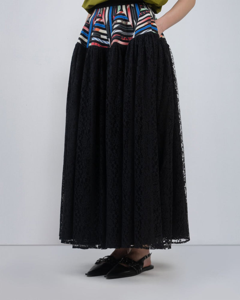 PAGODA PEPLUM SKIRT - Multicolour + Black skirt by Leh Studios in multicolour for women Worldwide
