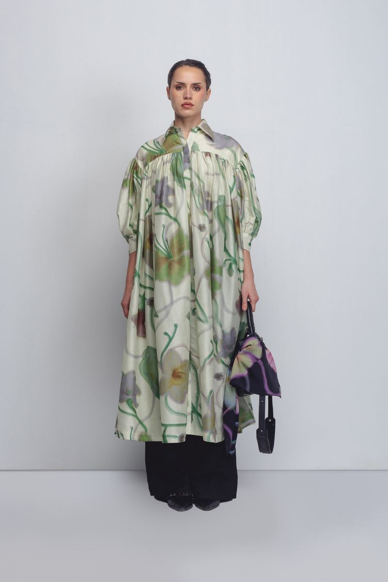 Paron Print Drop Shirt Dress - Paron Print in Mint cotton by Leh Studios for women Worldwide