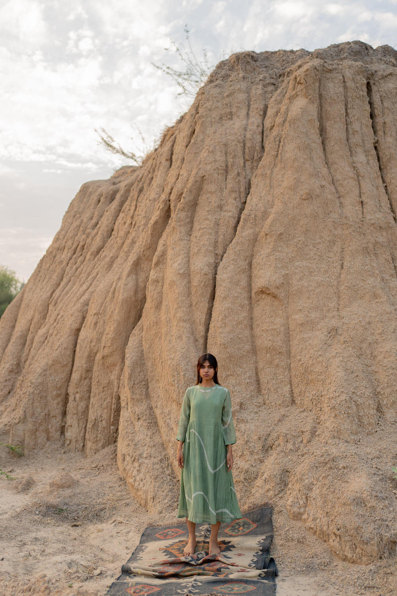 PASTEL GREEN KARA DRESS chanderi by Nirjara in green color for women Worldwide