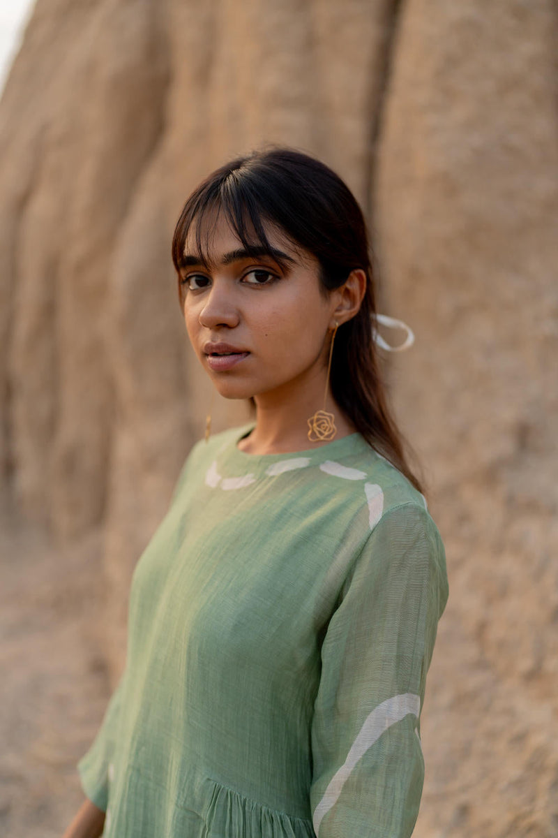 PASTEL GREEN KARA DRESS chanderi by Nirjara in green color for women Worldwide