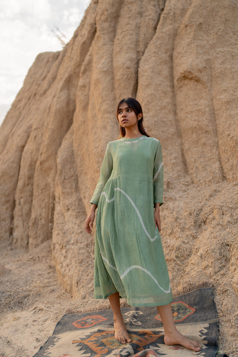 PASTEL GREEN KARA DRESS chanderi by Nirjara in green color for women Worldwide