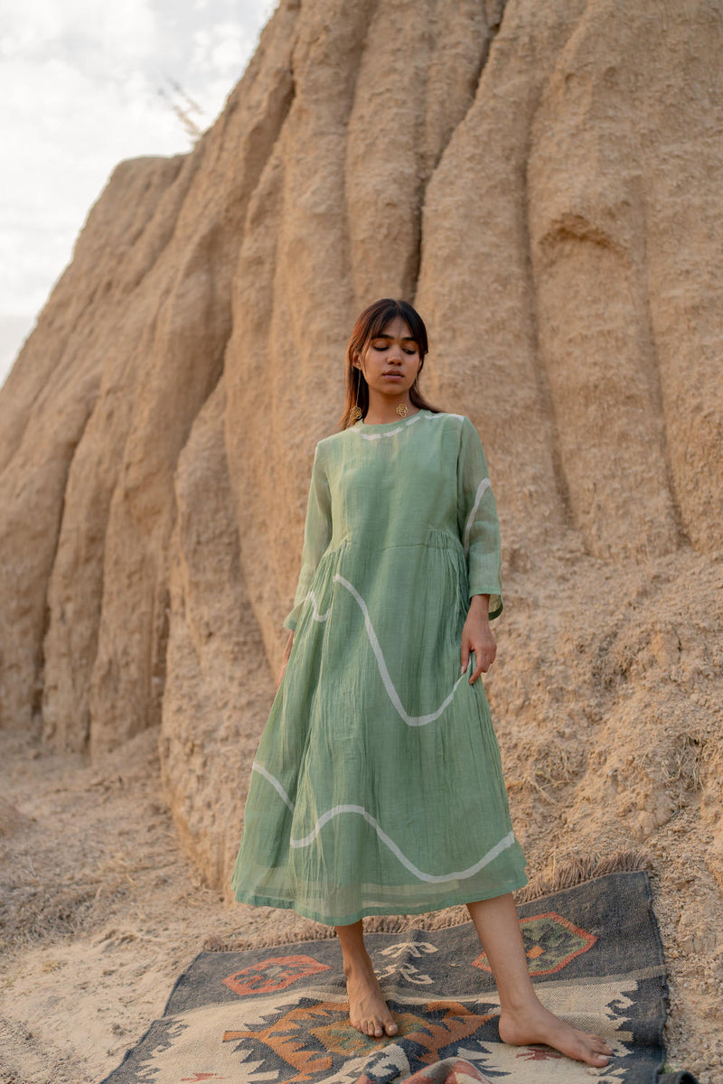 PASTEL GREEN KARA DRESS chanderi by Nirjara in green color for women Worldwide