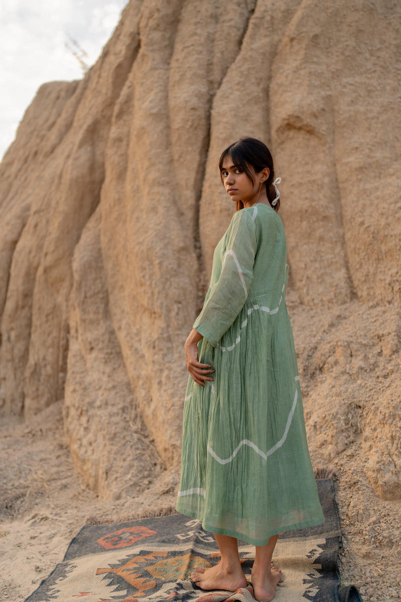 PASTEL GREEN KARA DRESS chanderi by Nirjara in green color for women Worldwide