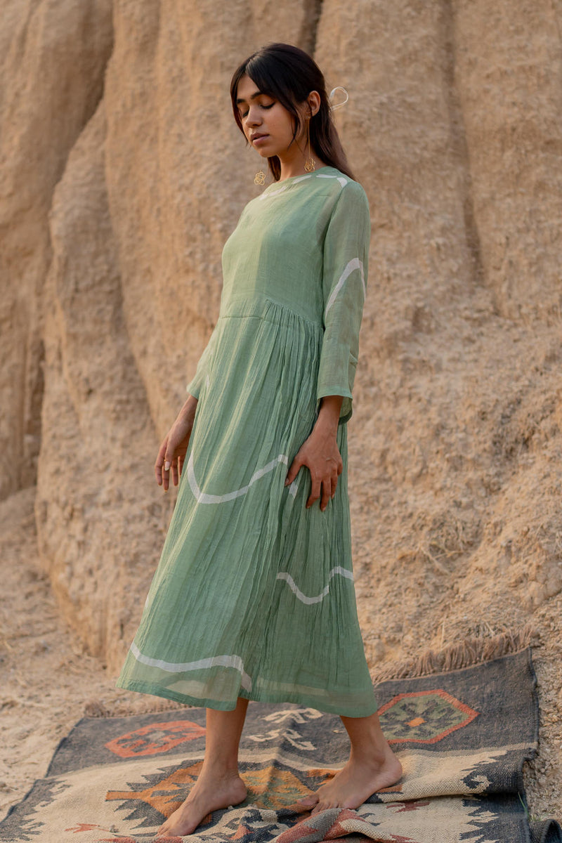 PASTEL GREEN KARA DRESS chanderi by Nirjara in green color for women Worldwide