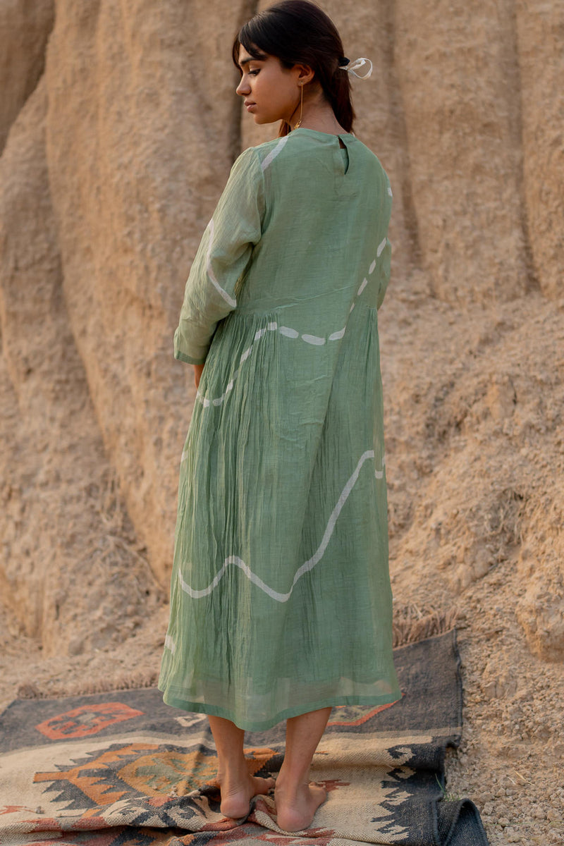 PASTEL GREEN KARA DRESS chanderi by Nirjara in green color for women Worldwide