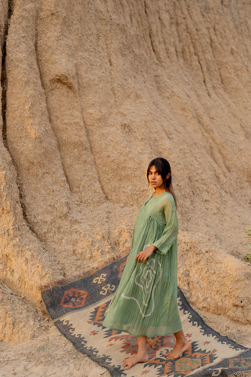 PASTEL GREEN RUZGAR DRESS chanderi by Nirjara in green color for women Worldwide