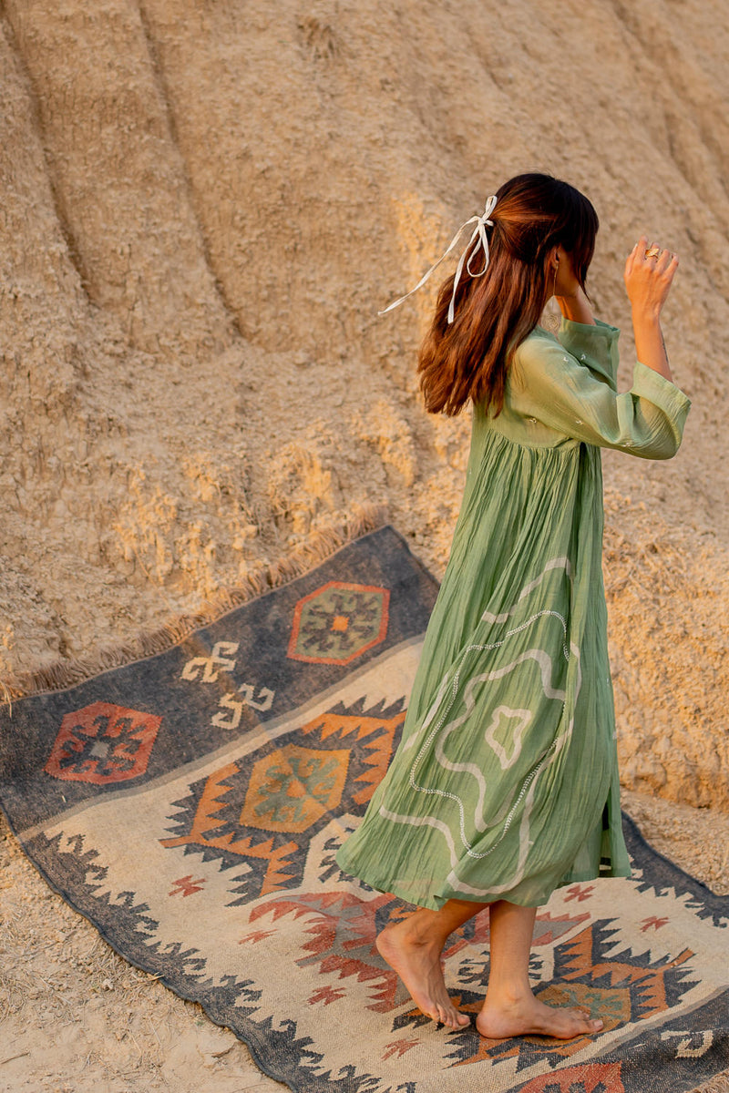 PASTEL GREEN RUZGAR DRESS chanderi by Nirjara in green color for women Worldwide